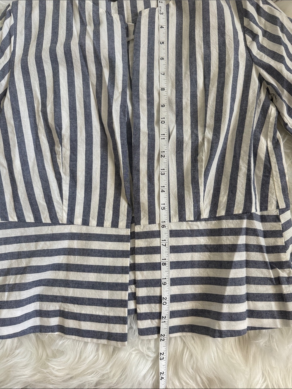 Zara Blue & White Striped Bell Sleeve Open Front Jacket | Size Medium - Picture 6 of 8